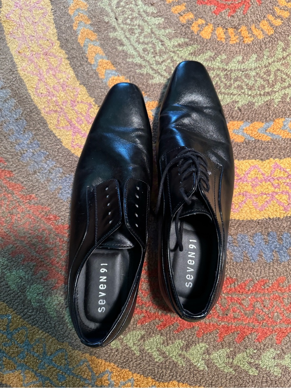 Seven 91 Black Leather Lace-Up Oxford Shoes for Men